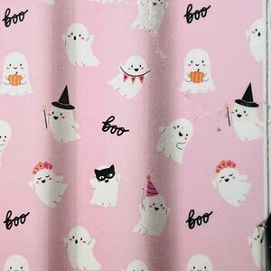 Halloween Cute White Ghosts Pink Peva Shower Curtain Mask Party Hats Boo Banner